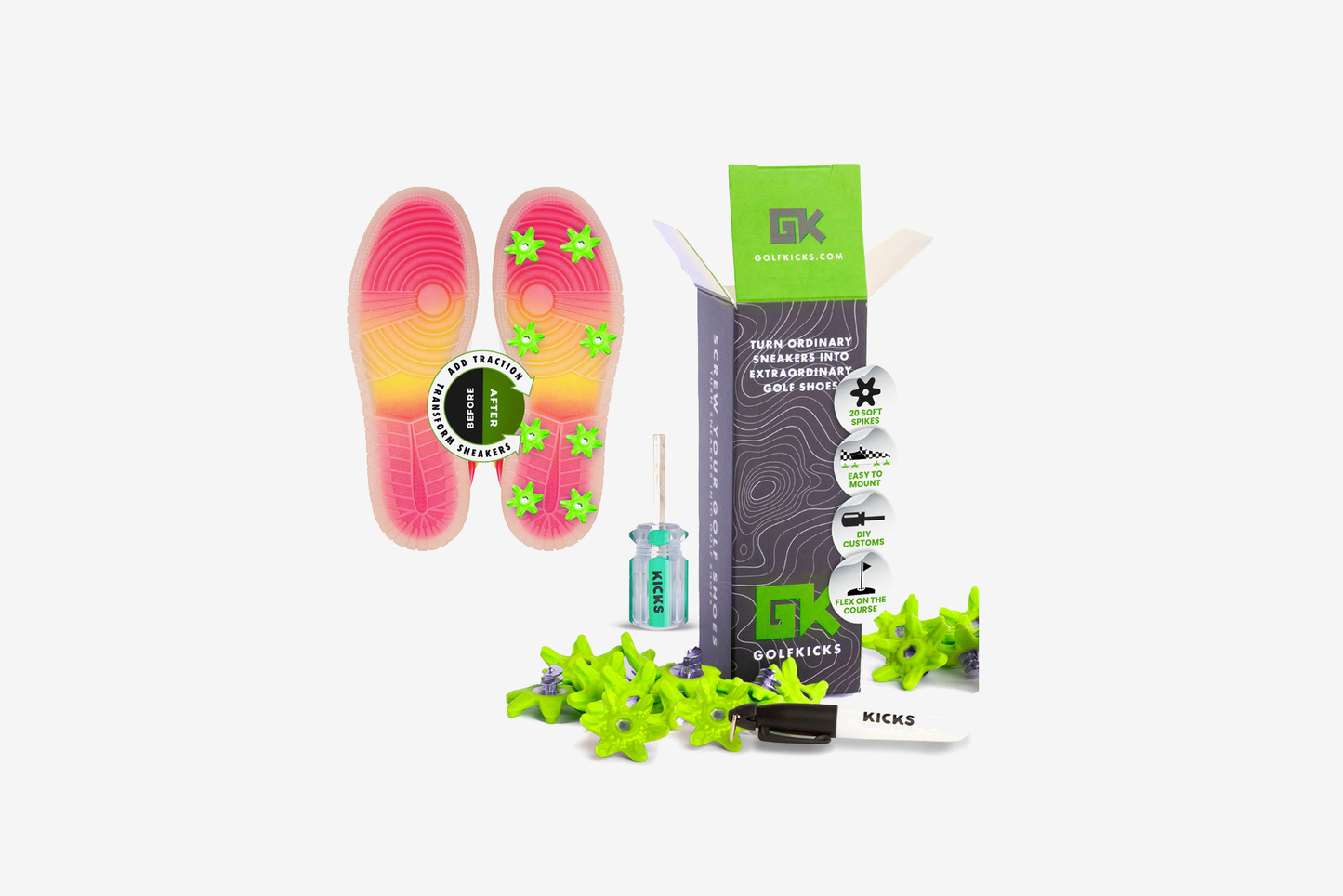 GolfKicks "DIY Traction Kit" M - On / Neon Green