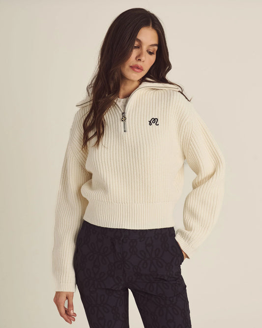 Malbon "Anais 1/4 Zip Knit Sweater"  W - Ivory