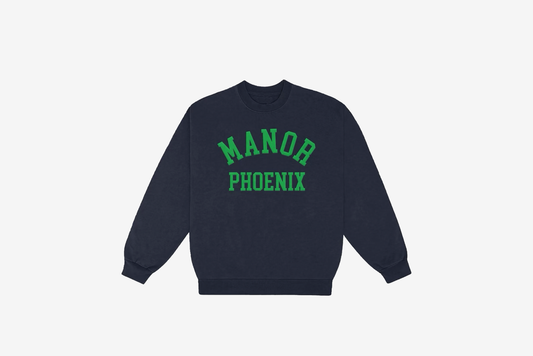 Manor "Mid-Weight Collegiate Crewneck" M - Navy / Green