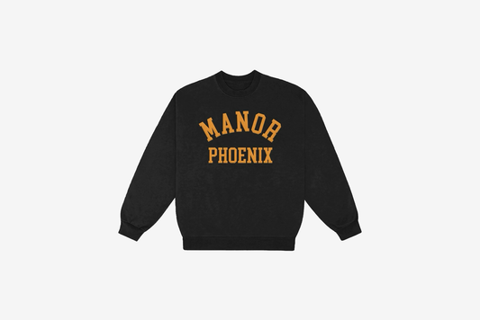 Manor "Mid-Weight Collegiate Crewneck" M - Black / Orange