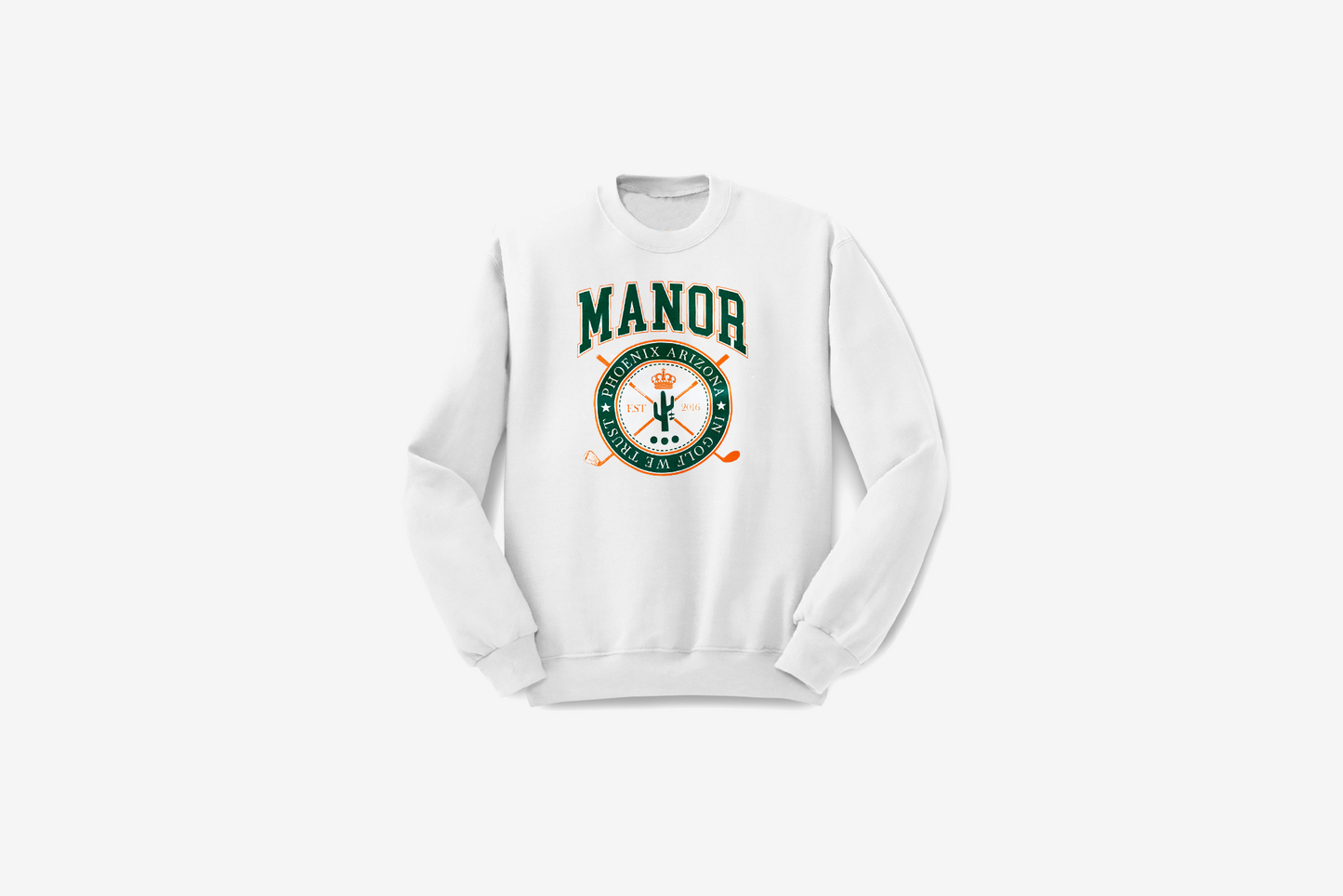 Manor "Mid-Weight Crest Crewneck" M - White / Green / Orange