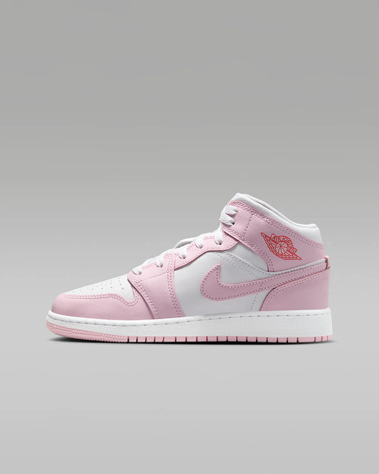 Air Jordan "1 Mid" GS - Pink Foam / White / Fire Red